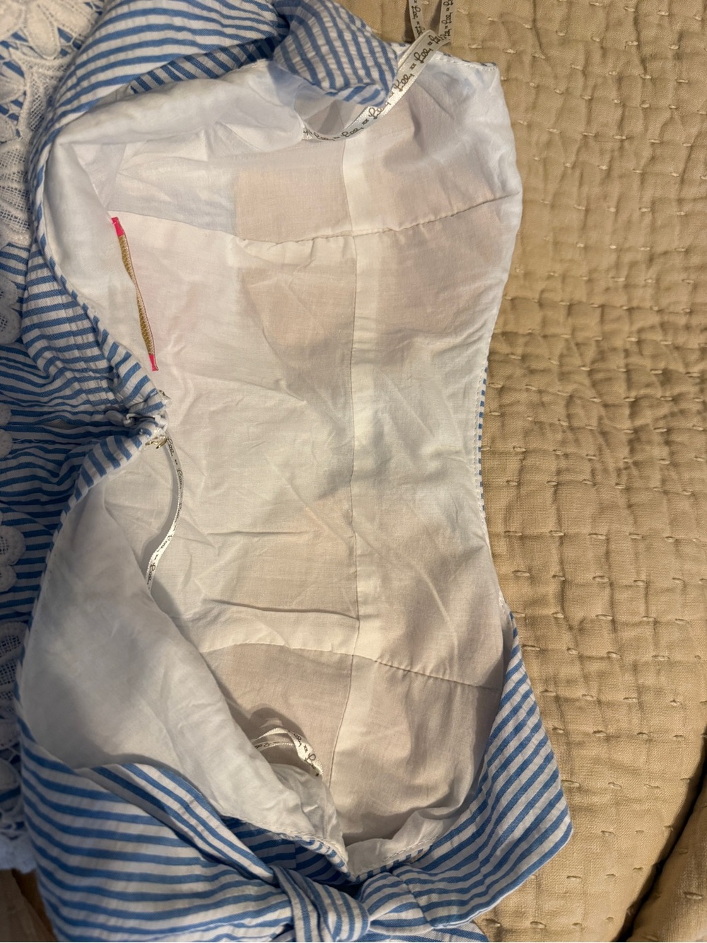 Lilly Pulitzer Blue Stripe Tie-Shoulder Dress with Lace Waist - Picture 7 of 8